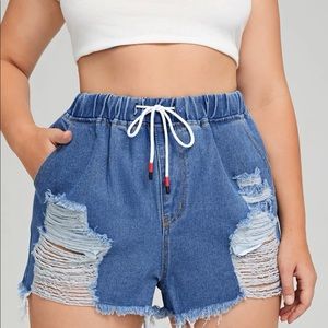 Plus Size  High Waist Raw Hem Distressed Denim Shorts Size 2XL